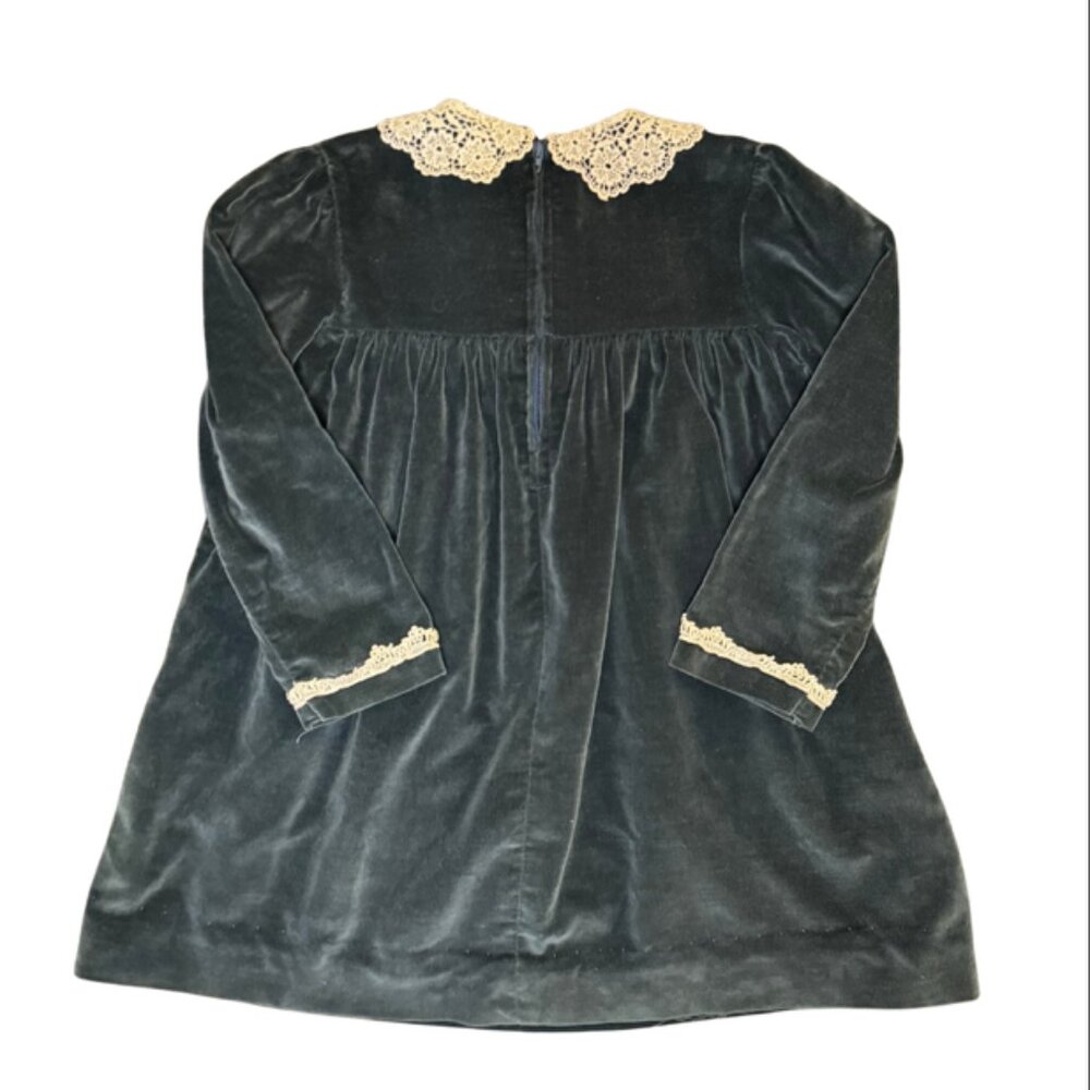 Vintage Beatique Girls Velvet Dress Size 5 –Blue Holiday Dress with Lace Collar - Picture 6 of 9
